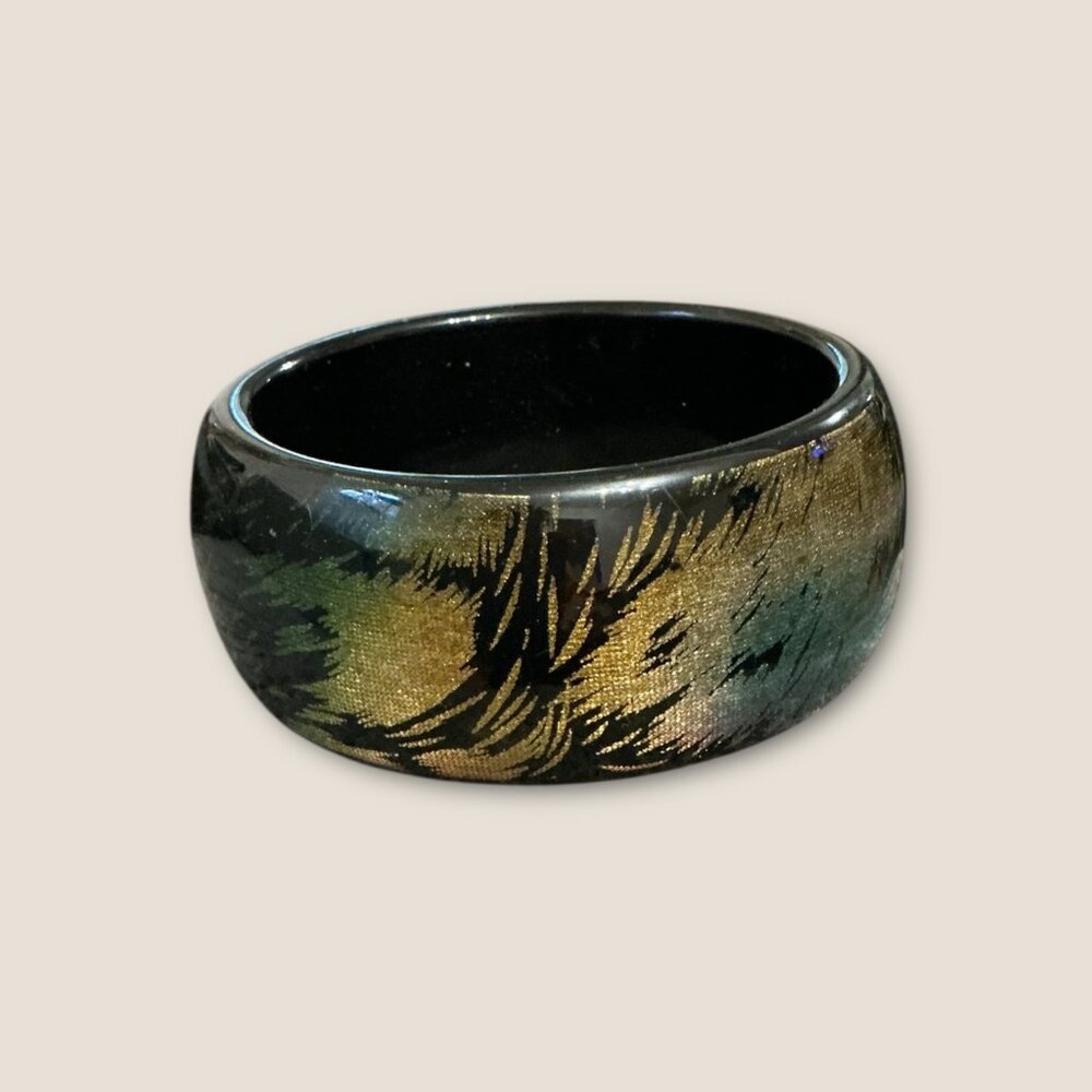 Vintage Multicolor Abstract Pattern Wide Bangle Bracelet 2.5" Inner Diameter Res